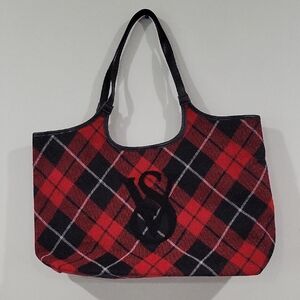 Victorias Secret Stylish Red and Black Plaid Tote Bag.